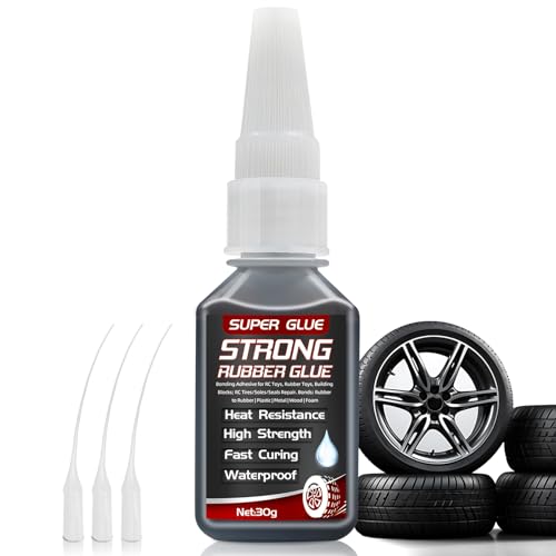 Aarovibe Rubber Glue Extra Strong Waterproof 30g, Black Rubber Cement for Tires, Shoes, Belts, Boots, Rubber Products and DIY Repairs, with 3 Anti-Drying Applicator Tips