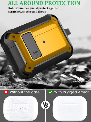 Image of Olytop for Airpods Pro 2 /1 Gen Case Cover with Lock (2019 /2022 /2023), Rugged Locking Case for Airpod Pro 2nd /1st Generation Shockproof Armor Protective Skin for Apple iPod Pro - Black /Yellow