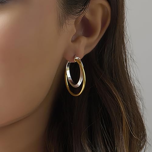 Image of TRUESILVER ACPL 925 Sterling Silver Hoop Earrings for Women | BIS Hallmarked Two-Tone & Three-Tone Intertwined Hoop Earrings | Oval & Round Lightweight Jewelry