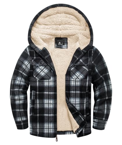 Image of V VALANCH Boys Flannel Jacket Hooded Fleece Lined Zip-up Hoodies Plaid Coat for Kids