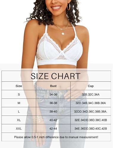 Image of Avidlove Bralettes for Women Lace Racerback Bras Wireless Unlined Bralette Comfy Bra Sexy Lingerie Tops