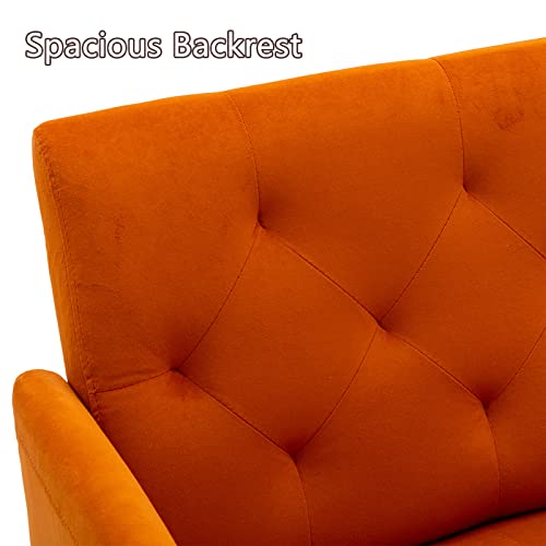 Olela Accent Chair With Arms For Living Room, Modern Tufted Single Sofa Armchair With Gold Metal Legs Upholstered Reading Chair For Bedroom Office Decorative (Velvet-Smooth Backrest, Orange) #TOP4
