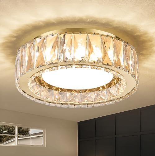 Suenigle Dimmable Modern Luxury Crystal LED Flush Mount Ceiling Light,11