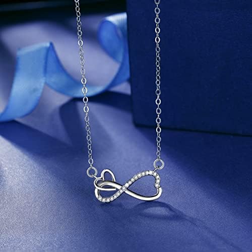 F.ZENI Infinity Necklace for Women 925 Sterling Silver Love Heart Necklace Cubic Zirconia Heart Pendant Ladies Necklace Anniversary Christmas Jewellery Gift for Her