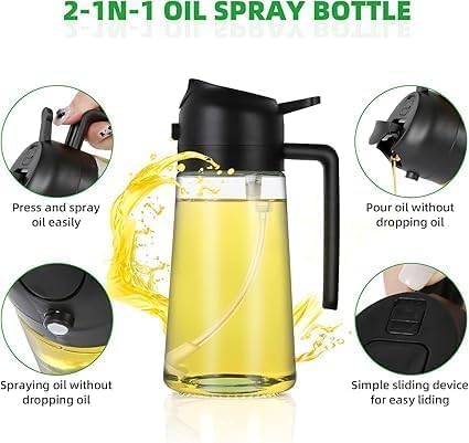 Image of Olive Oil Sprayer for Cooking, Glass Dispenser Bottle Spray Mister, Refillable Food Grade Vinegar Spritzer Sprayer for Air Fryer, Salad, Baking, Grilling, Frying (500ML Oil Sprayer)