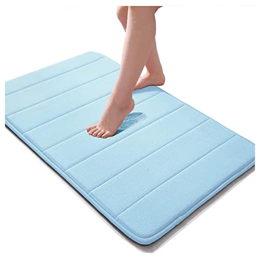 Memory Foam Bath Mat 17" X 24" Coral Velvet Super Non-Slip Rapid Water Absorption Soft and Comfortable Easier to Dry Machine Wash Bathroom Mat, Sky Blue