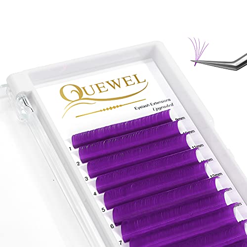 Easy Fan Volume Lashes .07 D Curl Purple Volume Lash Extensions 9-16mm Mixed Lash Tray Color Lashes Extension Self Fanning 2D-10D Volume Eyelash Extensions by QUEWEL (Purple 0.07 D 9-16mm)