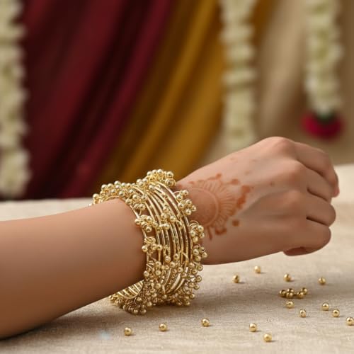 Image of Women's Stylish Alloy Metal Chudi Set With Ghungroo Work For Women & Girls | Traditional Metal Bangles Jewelry | Latkan Kada Set | Kangan For Wedding, Festival, Party - Set Of 8.