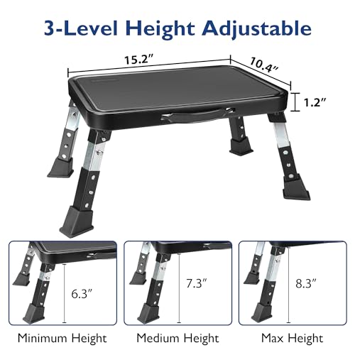BONTEC Folding Step Stool, 3-Level Adjustable Metal Step Stool with Anti-Slip Pedal and Locking Legs, 330lbs Heavy Duty Folding Foot Stool, Portable Stepping Stool for Kids, Kitchen, Home, Office by BONTEC - Image 2