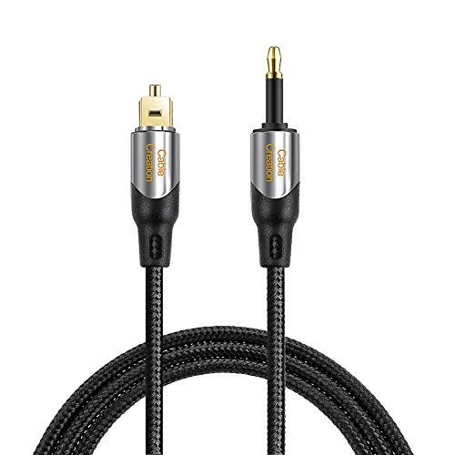 CableCreation 3 Feet Toslink Male to Mini Toslink Male Digital SPDIF Audio Optical Fiber Cable 24K Gold Plated Compatible Chromecast Audio,iMac,Mac Pro&More,Black & Silver/1M