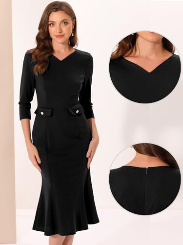 Allegra K Vintage Bodycon Fishtail Dress for Women's St Patrick's Day 3/4 Sleeve Midi Church Work Dresses2