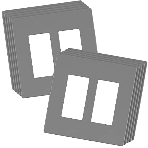 Image of LIDER Double Decorator Switch Cover, Screwless Wall Plate, Mid-Size 2-Gang 4.88 inch x 4.92 inch, LSWP-32M-GY10P, UL Listed, Thermoplastic, Matte Gray, 10-Pack