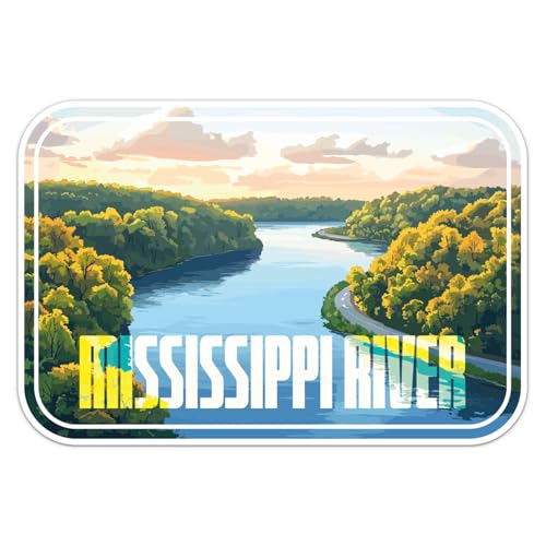Mississippi River Sticker - Waterproof Vinyl Decal for Car Bumper, Laptop, Water Bottle, Bookcase, Phone Cases, Wall, and Window, Size - 3'' Longer Side