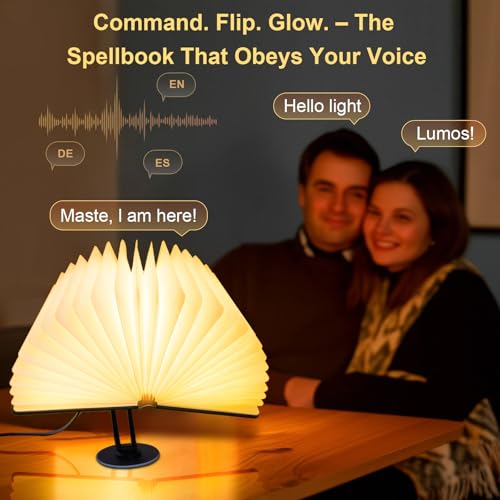 Image of QXMGCBOK MagicBook Light - Smart Voice-Activated Book Lamp with Auto-Open /Close, Adjustable Stand & 10W RGB Desk Light for Home /Office Decor (Novelty Reading Lamp) (Art Deco 1)