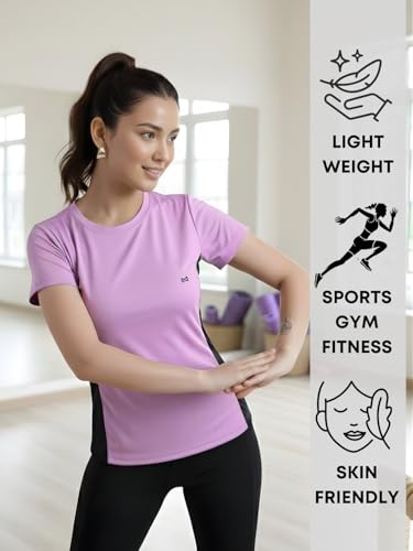 Image of White Moon Gym Tshirt for Women Workout Dry Fit t Shirt Sports Tshirt | Gym Tops for Woman | Lightweight Round Neck Breathable Half Sleeve Activewear Running Yoga Tops for Woman