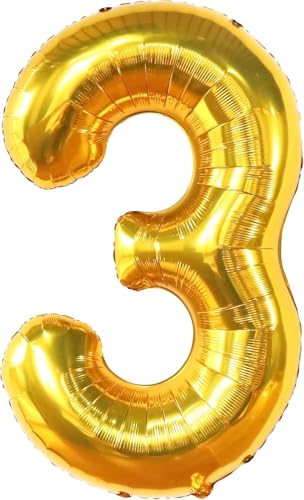 Image of KatchOn Gold Number 3 Balloon 40 Inch, Birthday Decorations for Boys