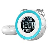 USCCE Loud Dual Alarm Clock with Bed Shaker - 0-100% Dimmer, Vibrating Alarm Clock for Heavy Sleepers or Hearing Impaired, Easy to Set, USB Charging Port, Snooze, Battery Backup (White)
