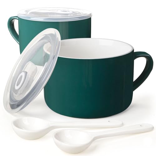 Soup Bowls with Handles Lids & Spoons Set