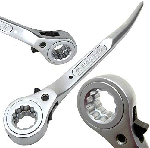 Flat Scaffold Spanner/Ratchet Podger Spanner/Steel Erect Spanner Short Tail 19mm x 21mm Silver Finish