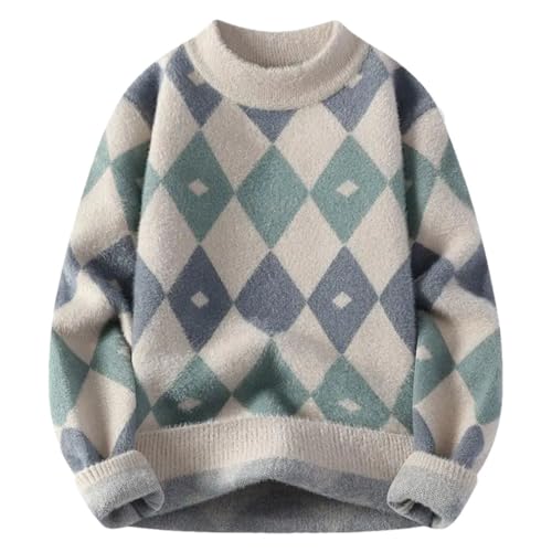 Men Stripes Daily Casual Knitted Sweater Crew Neck Long Sleeve Loose Pullover