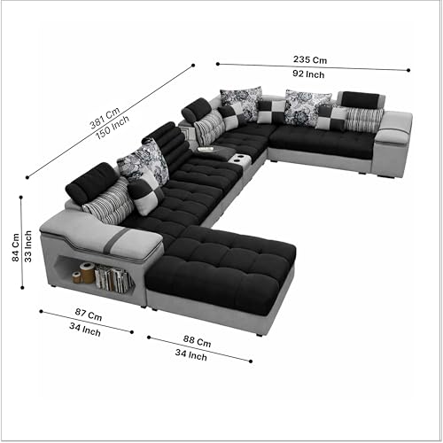 Image of Avion COMFORA U Shape 12 Seater Sofa Set for Living Room | Interchangeable U-Shaped Sectional Sofa Set with Cup Holder with 4 Puffy for Living Room & Office