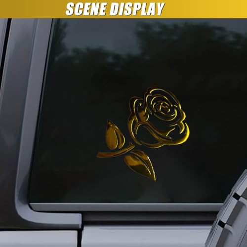 Image of 3D Rose Car Sticker Decal, Waterproof PVC Auto Bumper Stickers, 3.9'' x 3.1'' Cute Flower Car Window Decals, Vehicle Exterior Decoration Accessories for Wall, Mirror, Laptop (Gold)