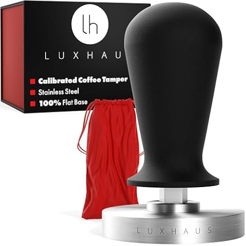 LuxHaus Espresso Tamper - 53mm Calibrated Coffee Tamper for Espresso Machine with Spring Loaded 100% Flat Stainless Steel Base Cover