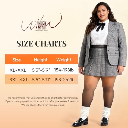 Image of WiliW Plus Size Fleece Lined Tights for Women, Sheer Winter Warm High Waist Thermal Tights Fake Translucent