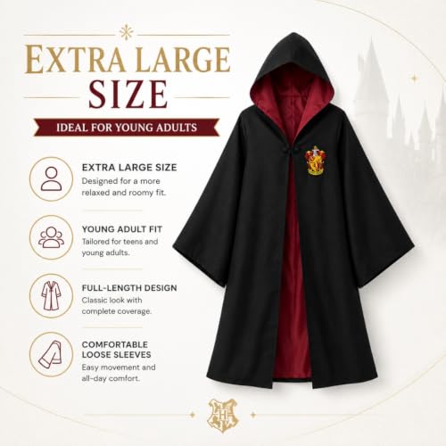 Image of Wanna Party Magician Wizard Robe Costume, XL Size | Black Hooded Fancy Dress Cloak for Halloween, School Functions, Theme Parties, Stage Performances & Cosplay