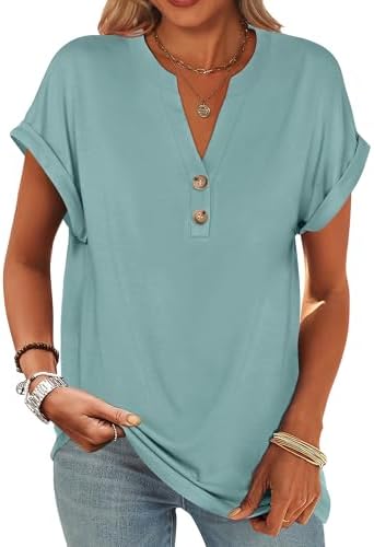 ANRABESS Womens Short Sleeve Henley Tops V Neck Dressy Casual Blo...