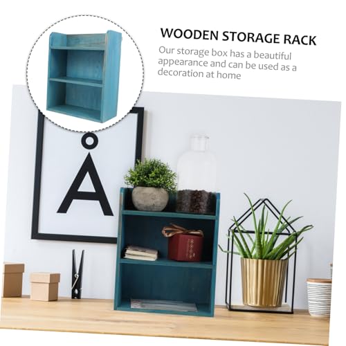 Organizador de madera azul para escritorio que soluciona el desorden de artículos varios 5