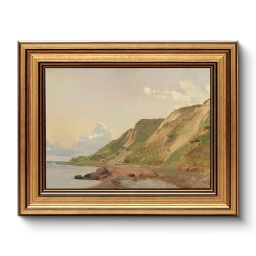 WHASAYART Gold Framed Vintage Wall Art for Living Room Canvas Coastal Wall Pictures Classic Landscape Painting Shelf Decor Natural Aesthetic Room Decoration Elegant Artwork Print for Bathroom, Bedroom