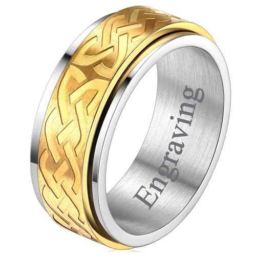 FaithHeart Celtic Knot Band Rings for Men Women, Stainless Steel/18K Gold Plated Viking Wedding Bands with Delicate Gift Packaging 04. Spinner Band-Go