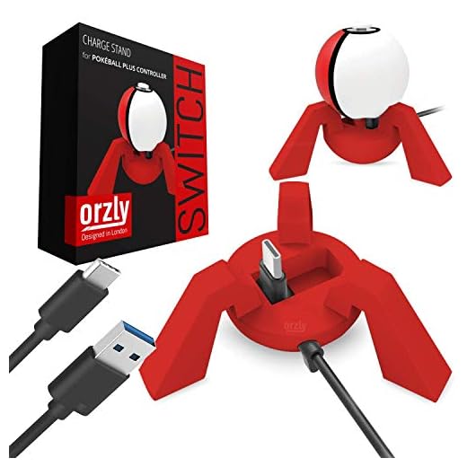 ORZLY® Poke Ball Plus rött laddningsstativ för användning med Nintendo Switch Pokeball laddningsstation för Pokeball-kontroller, med inbyggd USB-laddningskabel ingår