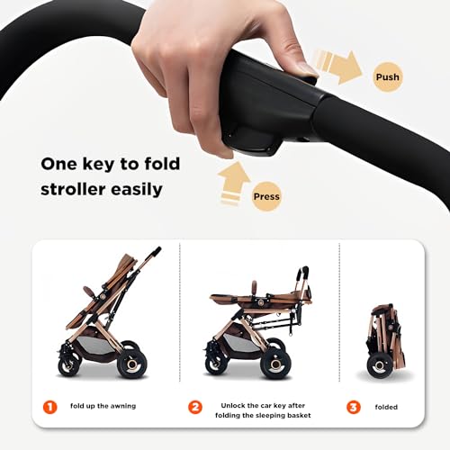 2 in 1 Convertible Baby Stroller Newborn Reversible Bassinet Pram, Foldable Pushchair with Adjustable Canopy Folding High Landscape Infant Carriage, Anti-Shock Toddler Pushchair - Thumbnail 5