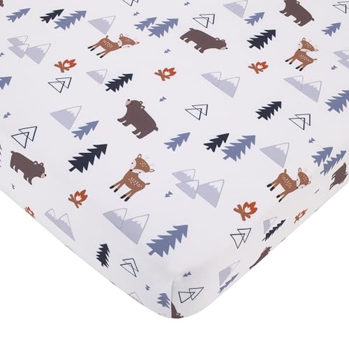 Image of Little Love by NoJo National Park Navy, Gray, Tan, and White Forest Friends Nursery Fitted Crib Sheet