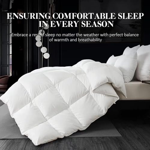 WhatsBedding Feather Down Fiber Comforter,Filled with Feather and Down Fiber, All Season White Luxury Bed Comforter,Ultra Soft 100% Cotton Duvet Insert,King Size 106"x90"
