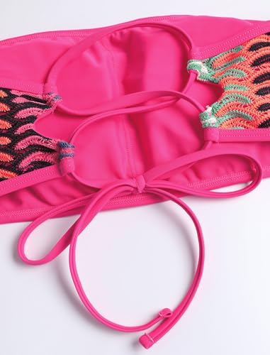 Image of ZAFUL Women Strapless Textured Bandeau Bikini 2 Piece Swimwear Cheeky Solid Lace up Bathing Suits