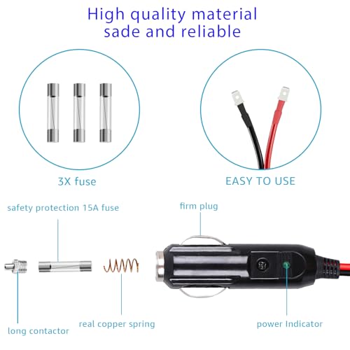 Image of 12V /24V Thermoelectric Cooler Cable Replacement for Coleman Electric Cooler Parts, Replacement for Coleman Cooler OE # 5644-710, 300000540, 5644-707, 5645Plug Cord,8 Feet 15A Cooler Cord w /Fuse