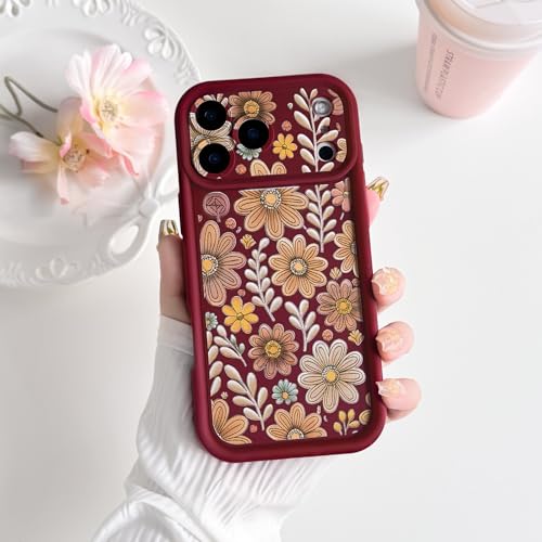 Lovmooful Compatible for iPhone 17 Pro Max Case Aesthetic Cute Color Flower Floral Leaf Design for Girls Women Soft TPU Shockproof More Protective Girly for iPhone 17 Pro Max Case-Wine Red by Lovmooful - Image 7