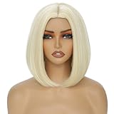 Blonde Bob Wig for Women 12 Inch Straight Blonde Wigs Middle Part Heat Resistant Synthetic Wig