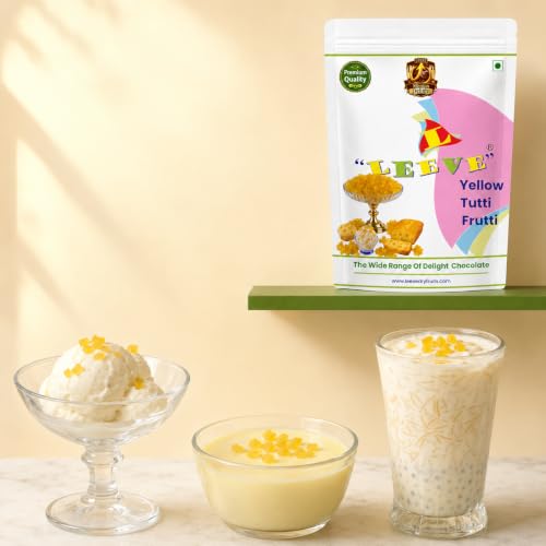 Image of Leeve Yellow Tutti Frutti, Candied Papaya Cubes for Cakes, Cookies, Ice Cream, Muffins and Dessert Decoration, Sweet Chewy Bakery Topping, 400 g
