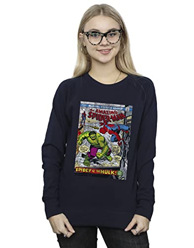 Image of Marvel Women's Spider-Man VS Hulk Cover Sweatshirt Navy Blue Small