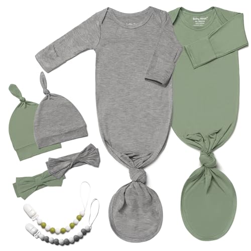 Image of 2 Pack Soft Knotted Baby Gowns Clothes 0-3 Months, Super Soft Newborn Sleepers for Coming Home Outfit