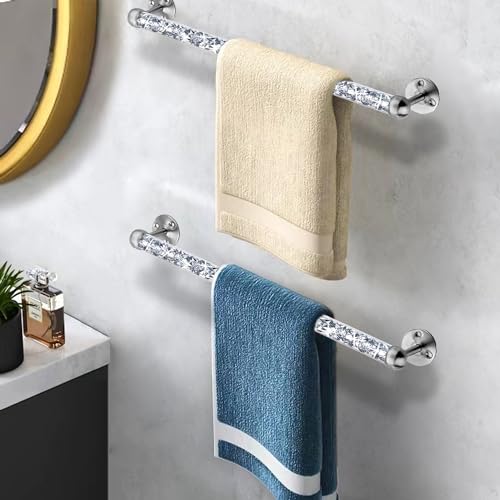 Meetart Crushed Diamond Glass Towel Bar for Bathroom,Set of 2 Towel Rods Wall-Mounted ,Towel Racks for Bath Towels,Hand Towels(15.5”) by Meetart - Image 2