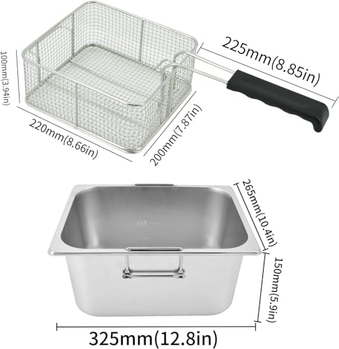 DULNICE Kommerzielle Friteuse Mit Fett 6L mit Einzeltank & Deckel Elektrische Fritteuse 3000W, Friteuse öl Temperaturkontrolle 60-200°C Schnelles Erhitzen für Heim und Gewerbe – Bild 7