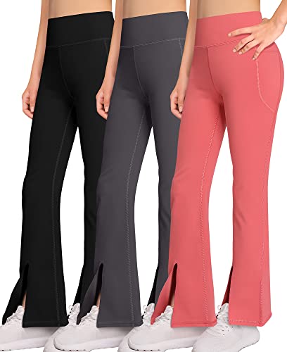 Bhriwrpy Girl Yoga Flare Pants With Pockets-Kid Workout Plate Causal Stretchy Tummy Control Pants #TOP11