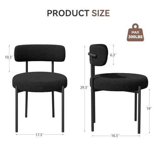 Hawthyhome Dining Chairs Set of 6 Upholstered Teddy Boucle Fabric Black - Image 2