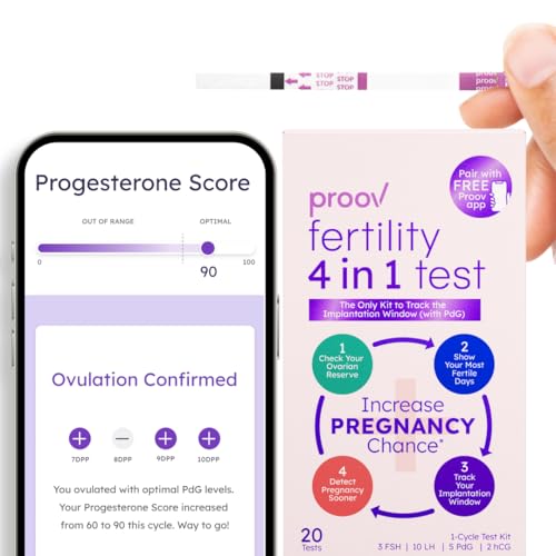 Image of Proov - 4-in-1 Fertility Test for Women - Ovulation & Pregnancy Test Strips - Monitors FSH, LH, PdG & hCG - Promote Chance of Pregnancy - Fertility Hormone Tracking - 1 Cycle Test Kit - 20 Tests