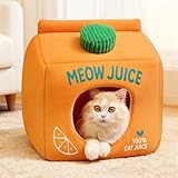 TOYSBOOM Juice Box Cat Cave Bed - Covered Cat Beds for Indoor Cats with Removable & Washable Cushion, Enclosed Kitten Puppy Hut, Cute Kitty Hideaway for Small Cats Dogs and Pet Breeds